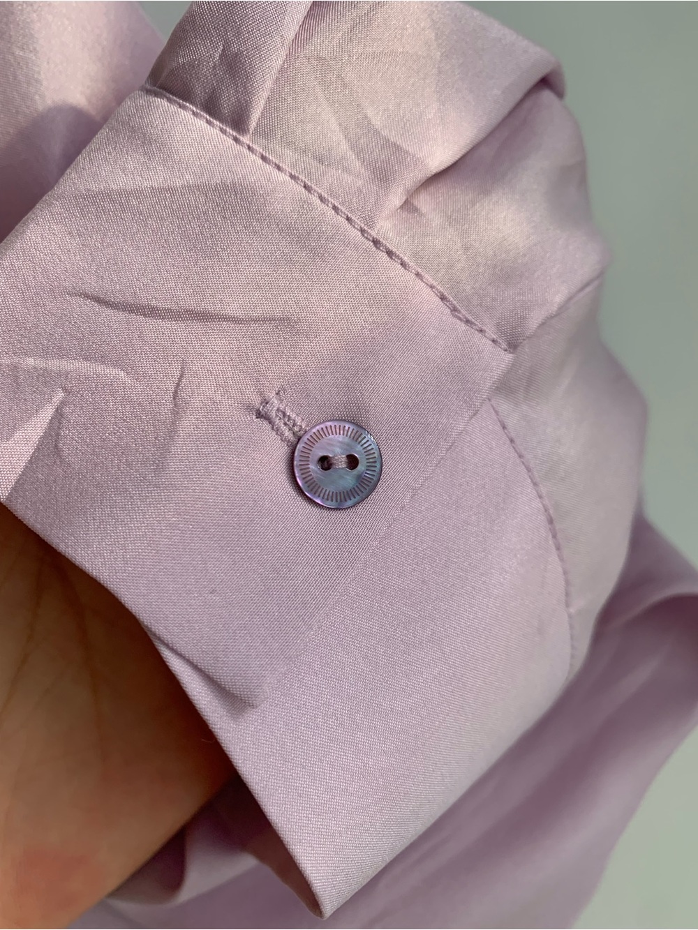 Eileen Fisher 100% Silk classic collar light Lavender Button down Blouse 3XL - Picture 5 of 8